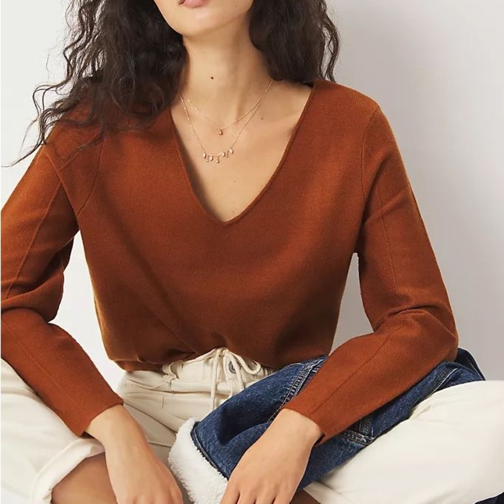 Maeve By Anthropologie V Neck Sweater Rust - M